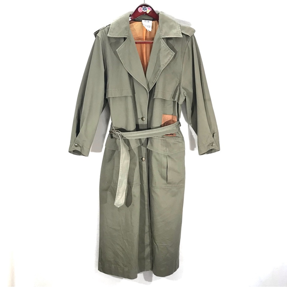 Authentic vintage TOGETHER canvas cargo military style trench coat olive green